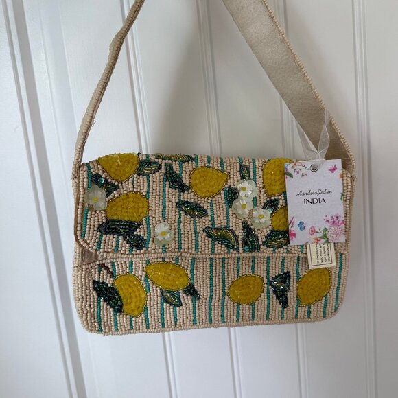 NWT Made In India Beaded Lemon Bag Over The Shoulder Purse Viral Tik Tok - Picture 1 of 2